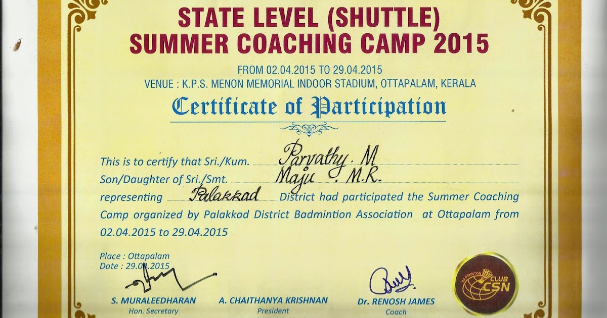 state level shuttle summer coaching camp 2015 participation