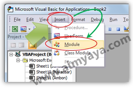 Menyisipkan modul di di Microsoft Visual Basic for Application Gambar: Menyisipkan modul di di Microsoft VisualBasic for Application
