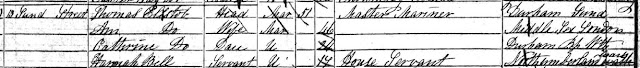 1851 census snip showing Thomas Elstob, his wife Ann and daughter Catherine