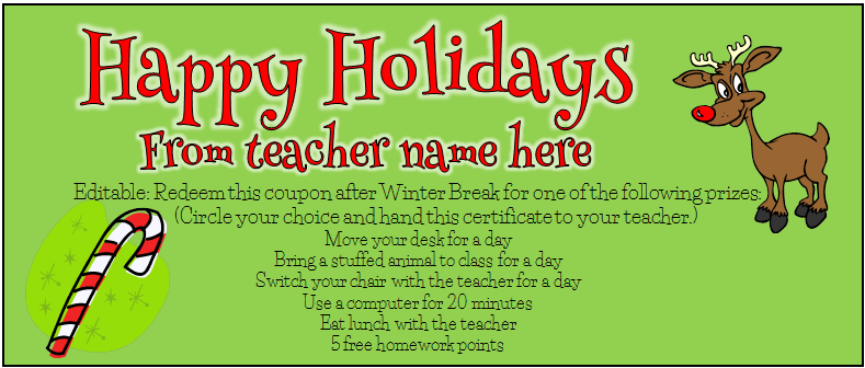 Free Holiday Gift For Students Editable Holiday Coupons