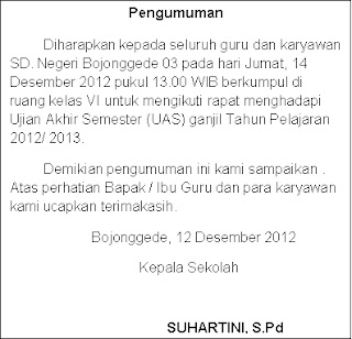 MENENTUKAN ISI PENGUMUMAN (edisi latihan UN SD 2013) - asa generasiku
