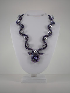 Crystal and pearl bead embroidered necklace