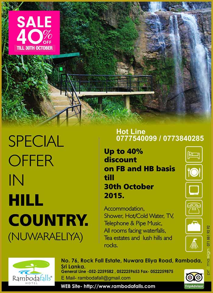 Come to Ramboda Falls Hotel in Nuwara Eliya to enjoy a true getaway from everyday life. This Nuwara Eliya hotel provides an escape that is set in lush verdant surroundings with waterfalls in the foreground and in the background misty mountains carpeted by dense tea bushes just waiting to be explored.