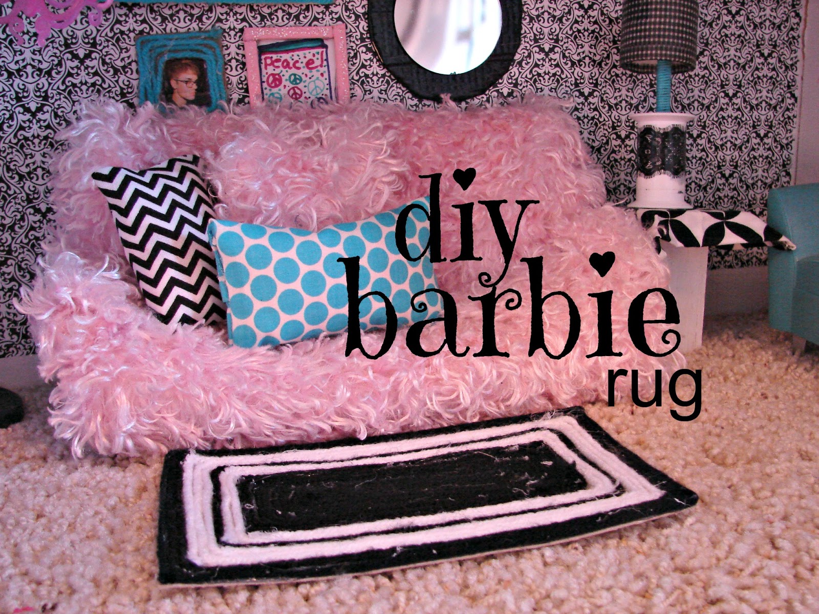 barbie rug and house decor A girl and a glue gun