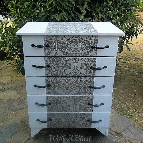 Drab to Fab Dresser ~ Out with the old 90's look and in with Fab-ness ! #Makeover #DresserMakeover #LeftoverWallPaper #Upcycling