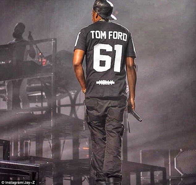 The Hip-Hop Star Jay-Z had worn Tom Ford T-Shirt while performing his tribute song "Tom Ford" during his Magna Carter World Tour 2013 Tom Ford 2014 AW Fully Sequined Midi-Dress