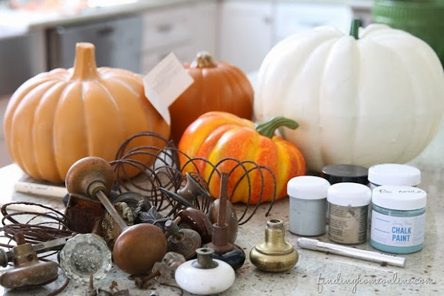 Make whimsical vintage doorknob pumpkins, by Finding Home featured on http://www.ilovethatjunk.com