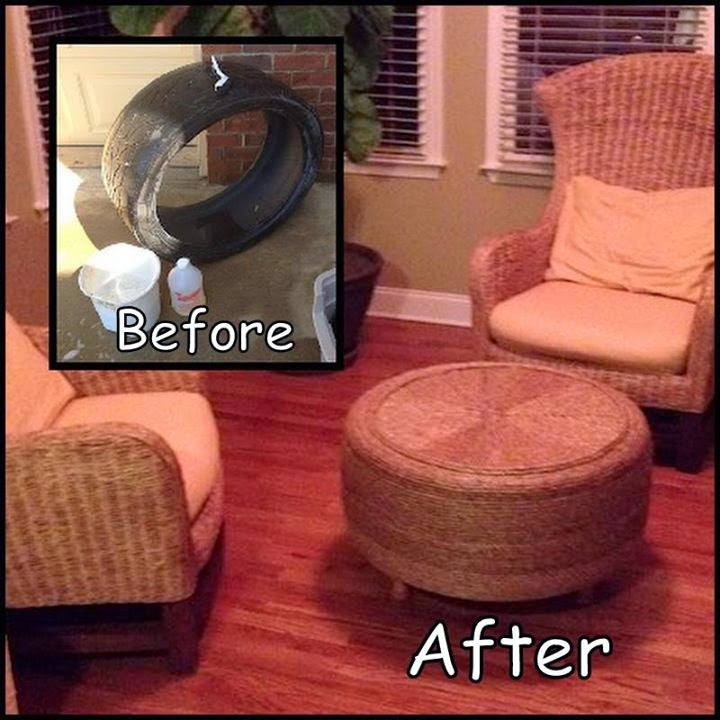 Dollar Store Crafter Ottoman Made From An Old Tire & String