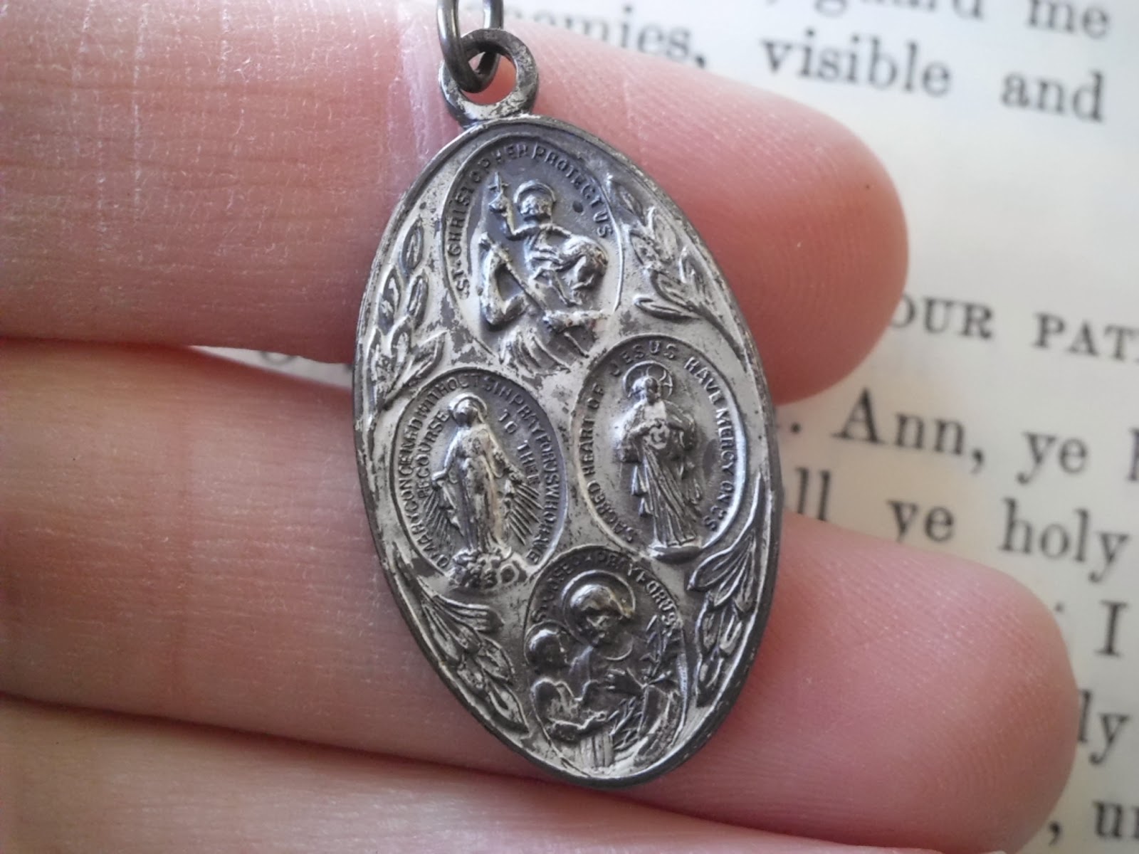 Vintage Religious Medals Vintage STERLING 4 Way Religious Medal St