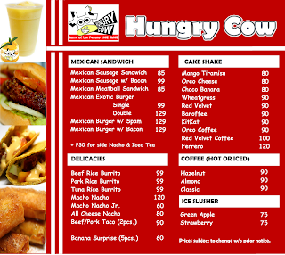 hungry cow menu