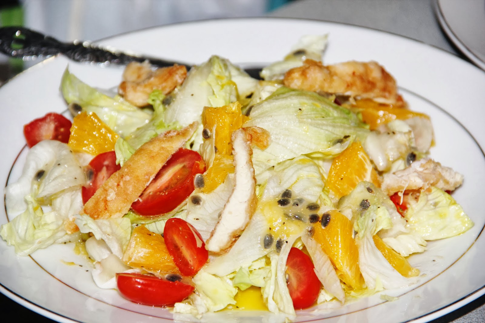 JessKITCHENLab Crispy Chicken with Tropical Fruit Salad