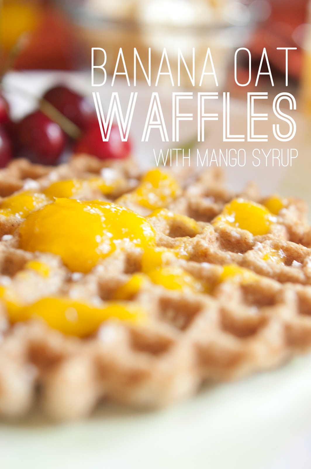 VeganFling Banana Oat Waffles with Mango Syrup