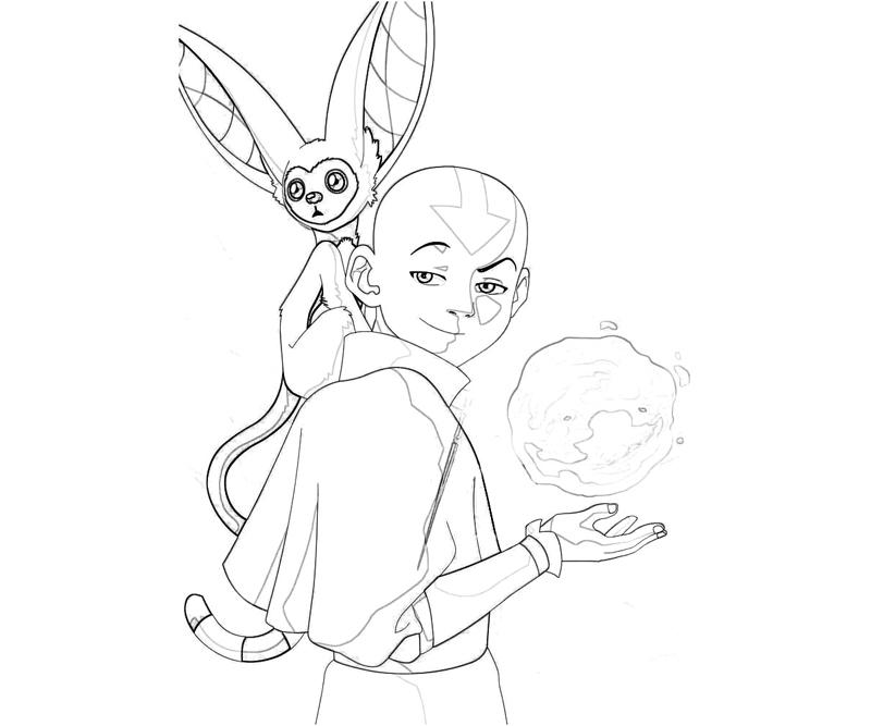 Aang Avatar Coloring Pages Power Momo Printable Sketch Coloring Page.
