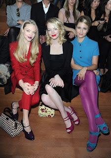 Dianna Agron  Amanda Seyfried and Emma Stone sitting together at Miu Miu Spring/Summer 2012 show