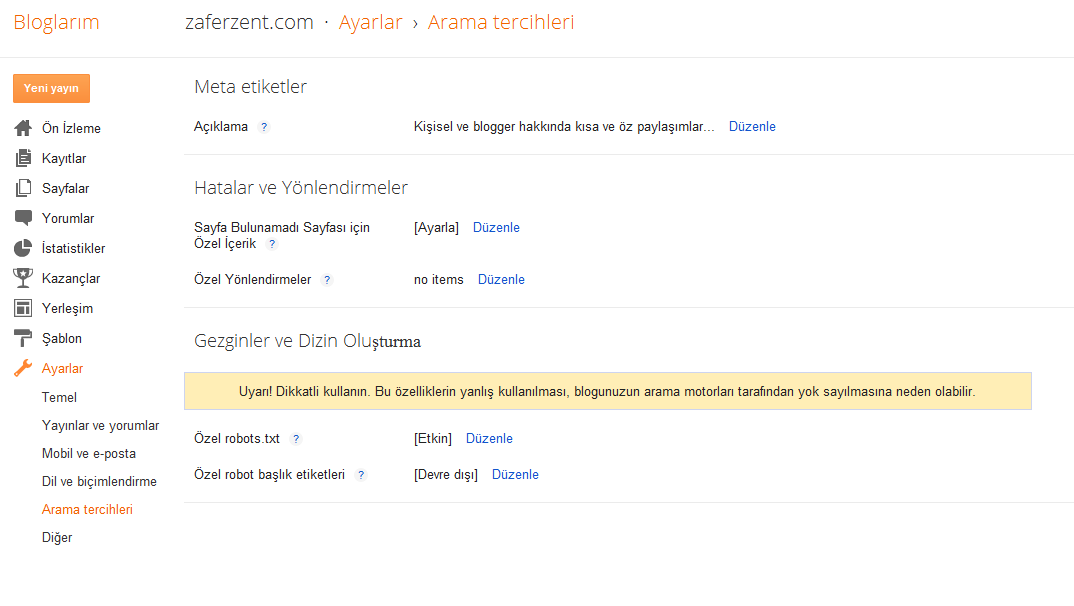 Blogger Arama Tercihleri Özelleştirme Blogger Arama Tercihleri Özelleştirme