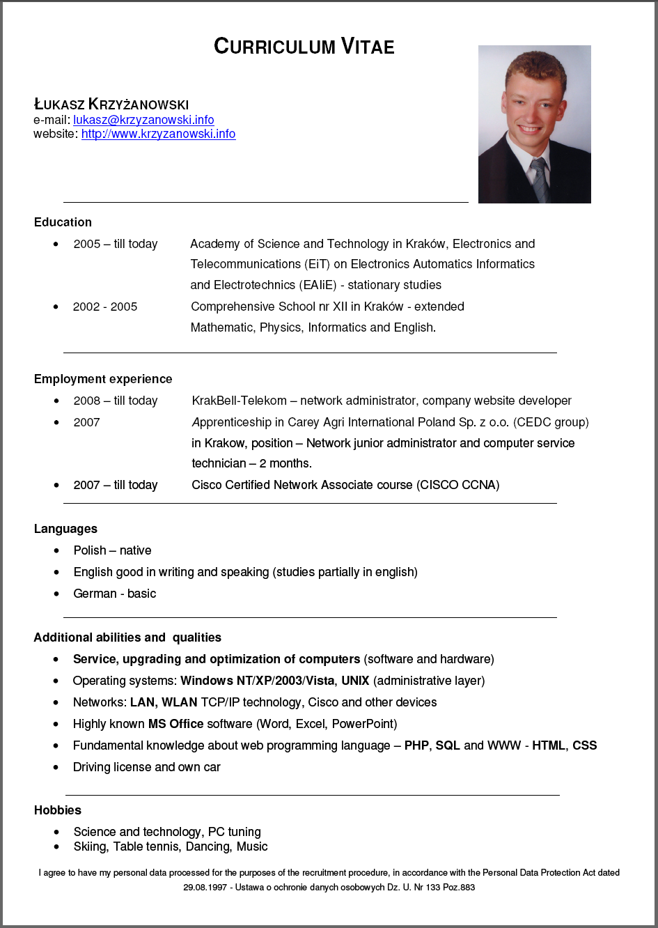 Sistema de impresion: Curriculum Vitae