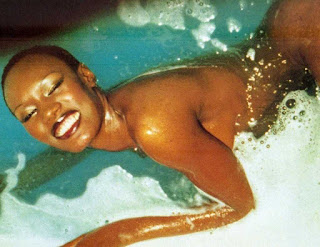 grace jones, smiling, swimming