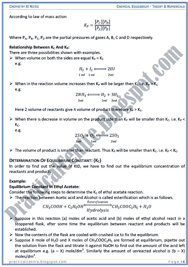 Chemical Equilibrium - Theory And Numericals (Examples And Problems) - Chemistry XI
