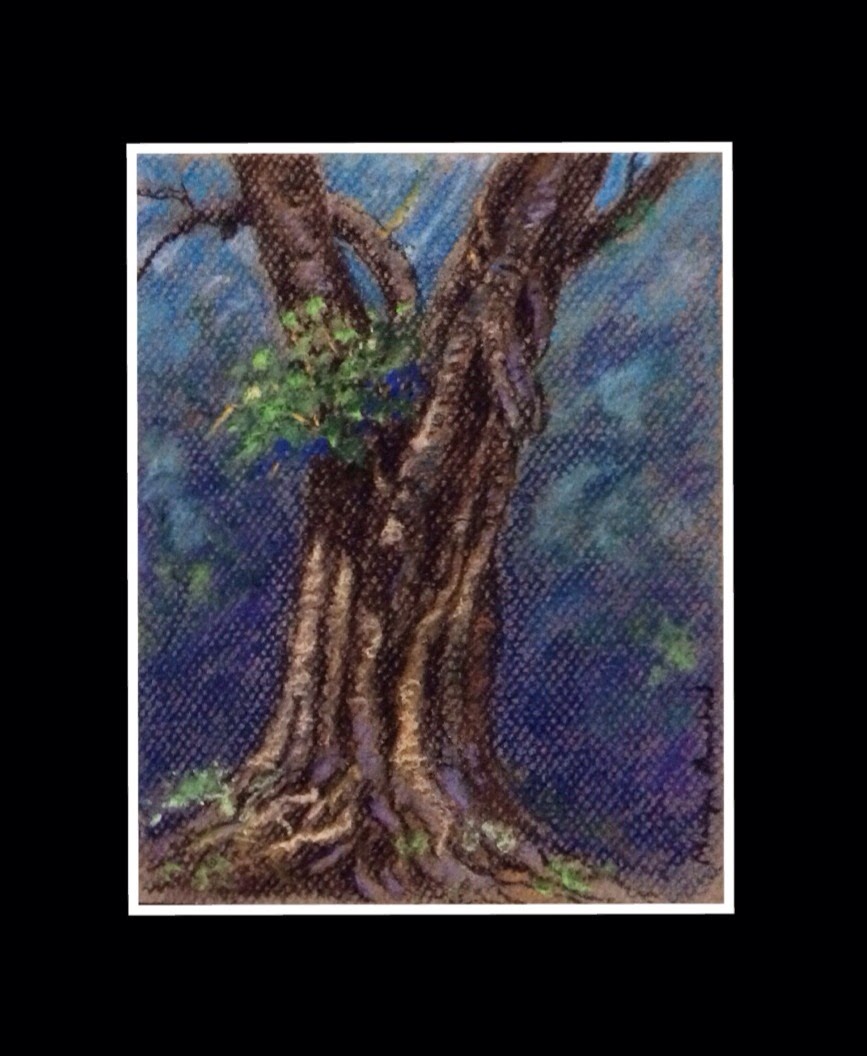 soft pastel painting of a Peepal tree by Manju Panchal