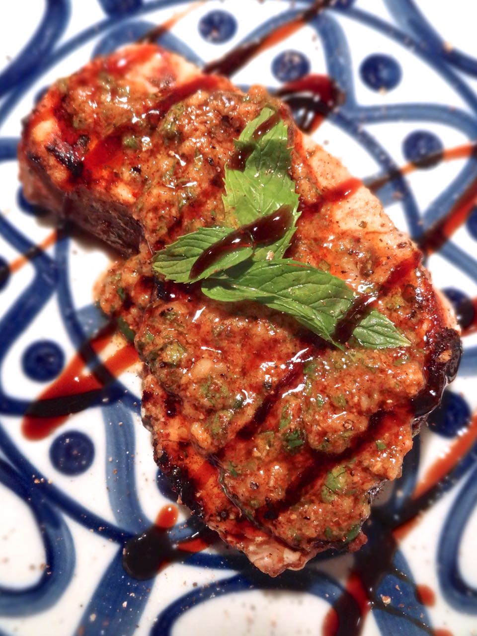 Scrumpdillyicious Moroccan Grilled Swordfish with Balsamic Fig Glaze