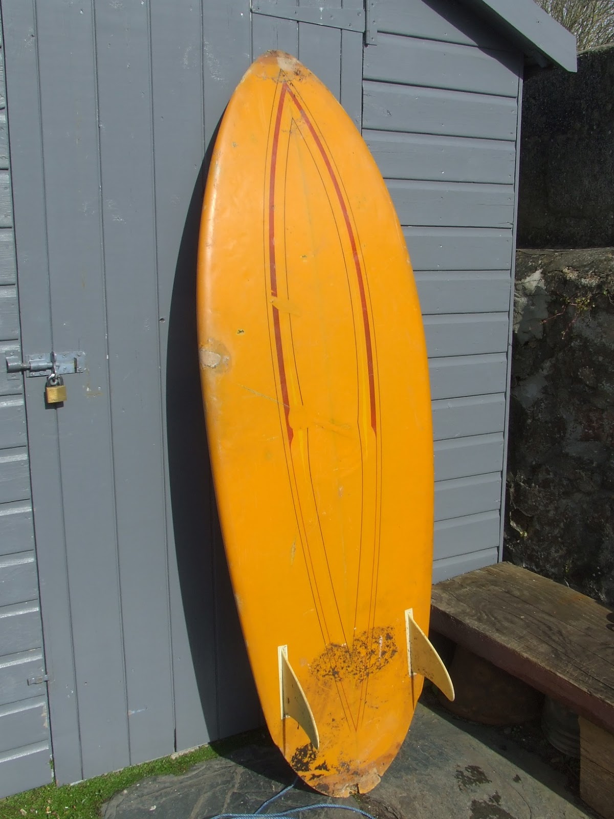 vintage surfboard collector UK Tris kneeboard from Chops (another