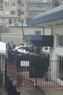 Escorting riot police waiting