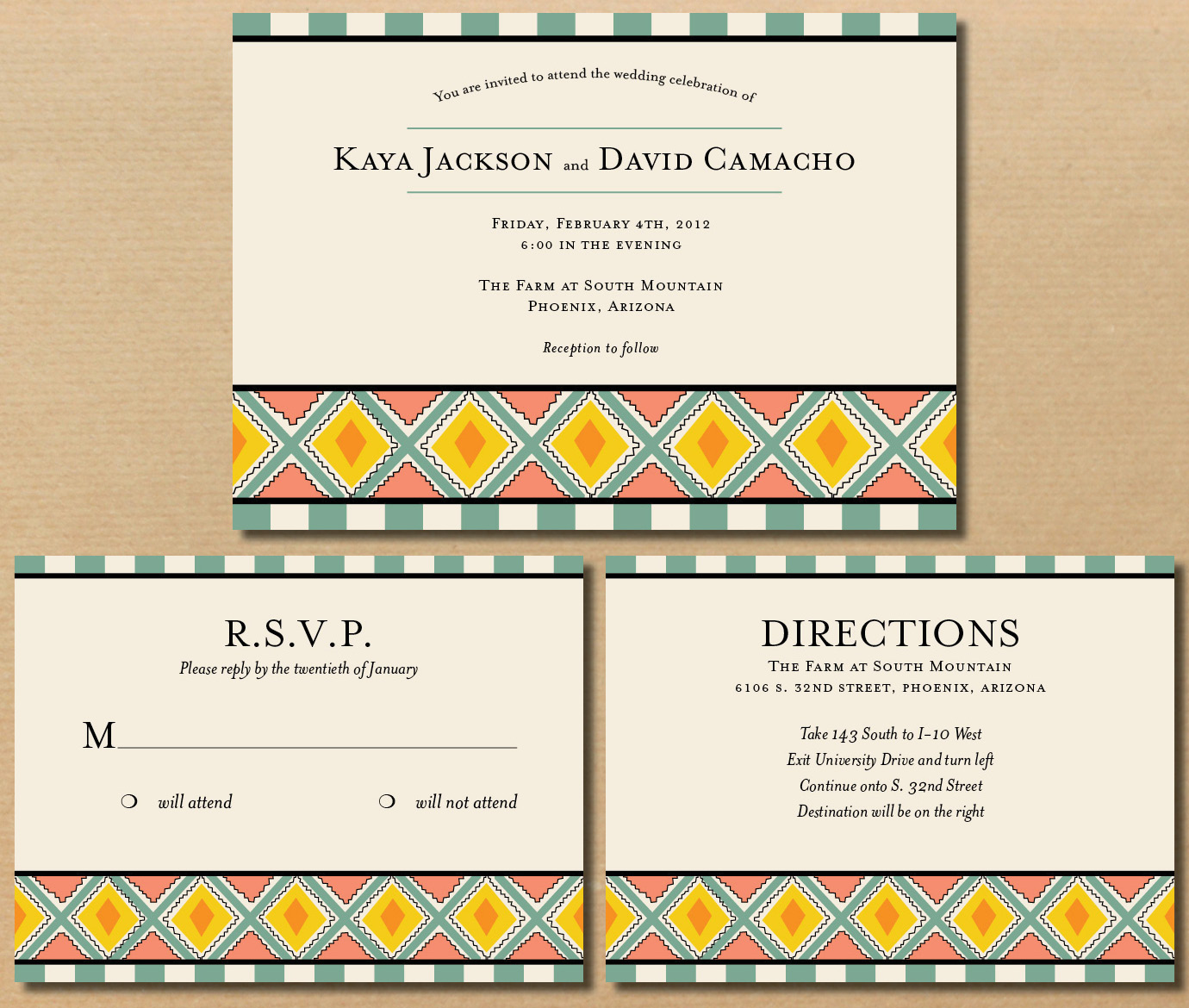 River Bridge Native American Influenced Wedding Invitations