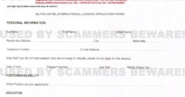 fraud fyi employment scam email from sir mathew w schuyer chief hilton hotel application form
