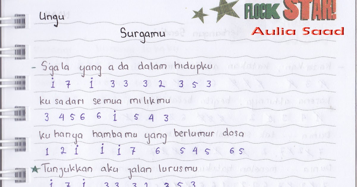 Catatan Not Lagu Ungu Surgamu Piano Pianika Pemula Aulia S World