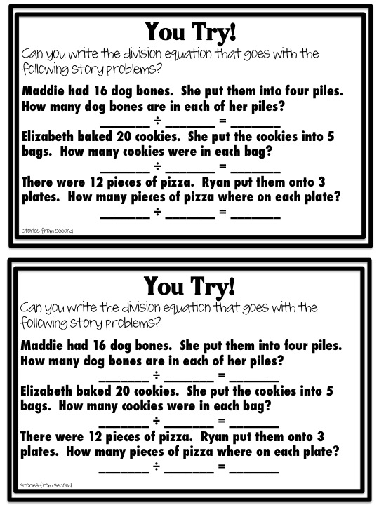 Example of a division story problem image