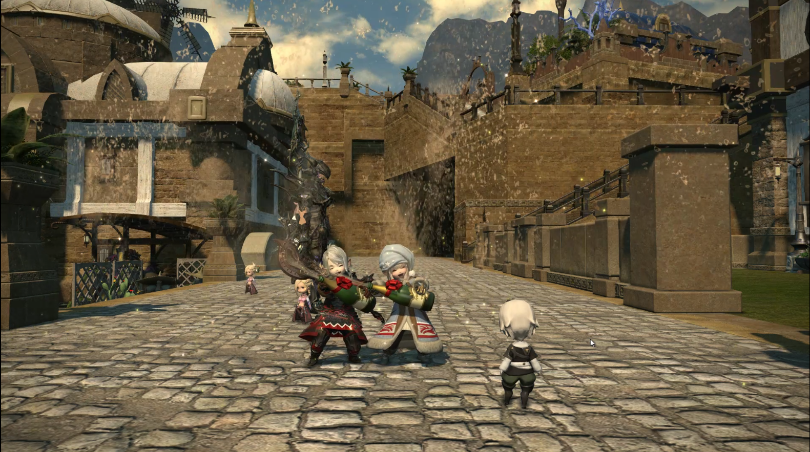 A Tank and a Healer. That Lalafell bottle pop