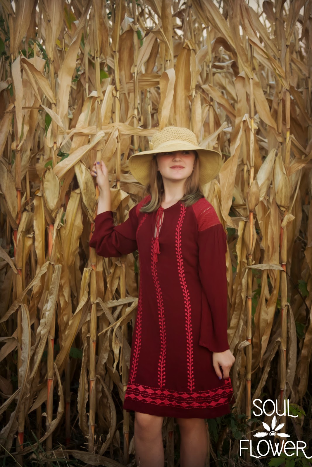 soul flower boho dress - Cranberry Wine Boho Dress & Corn Fields