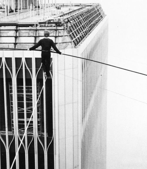 Amazing Or Funny Philippe Petit's walk on steel wire tied in between