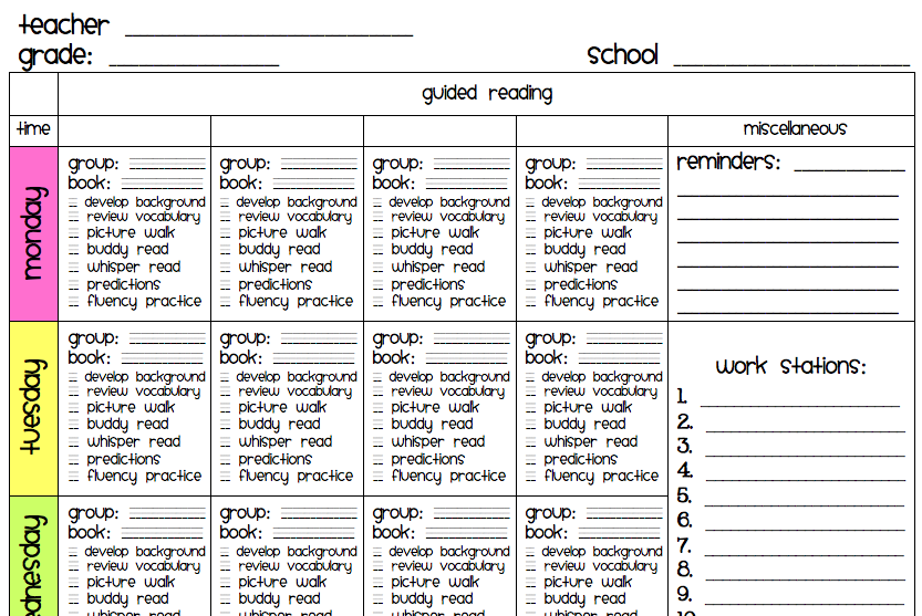 A Teacher's Plan Easy Guided Reading template for sale.