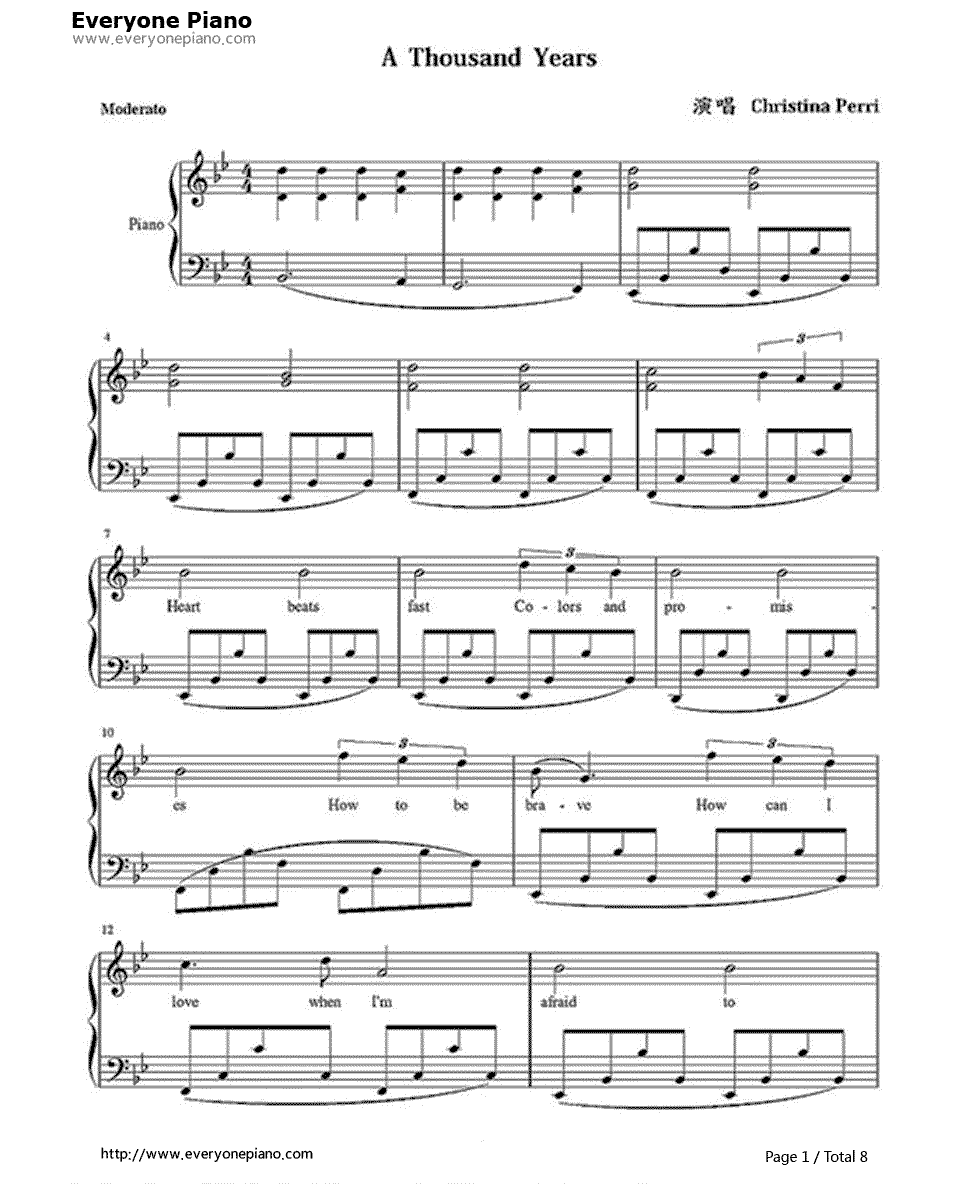 Piano A Thousand Years And A Thousand Years Sheet Piano