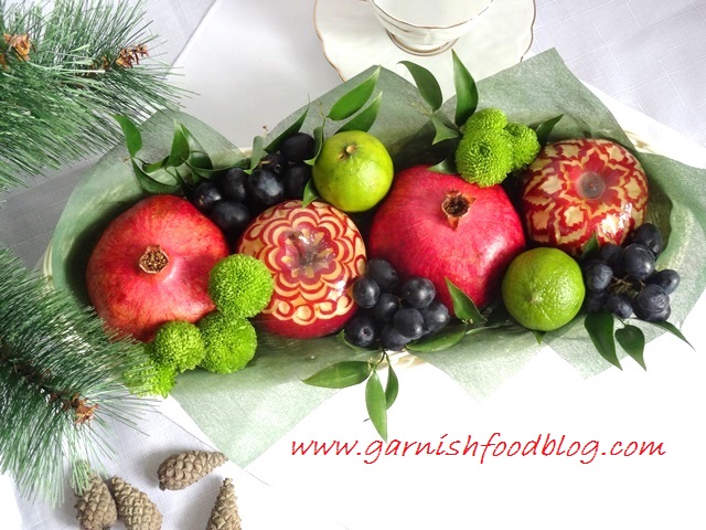 long fruit baskets with pomegranate