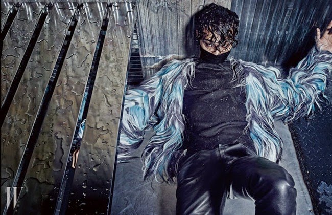 W Korea November 2014, BigBang:G-Dragon 權志龍 Emporio Armani 2014 AW Multi-color Fur Coat Editorials