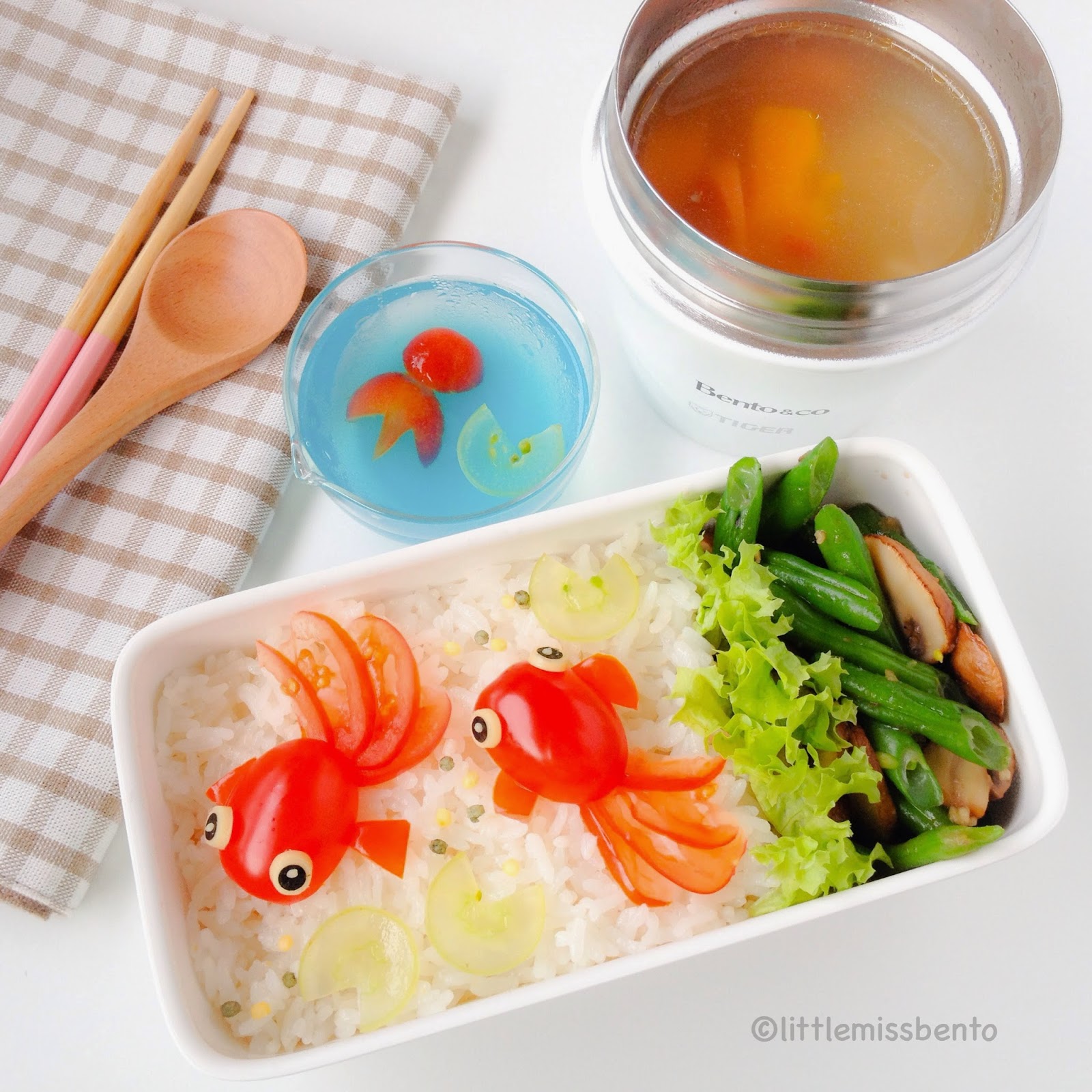 Goldfish Bento with Soup & Kanten Jelly 金魚のキャラ弁・スープ作り方 Little Miss Bento