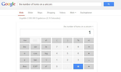 Darstellung der Google Suche: ¨the number of horns on a unicorn¨
