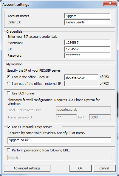 3CXPhone Configuration for Sipgate