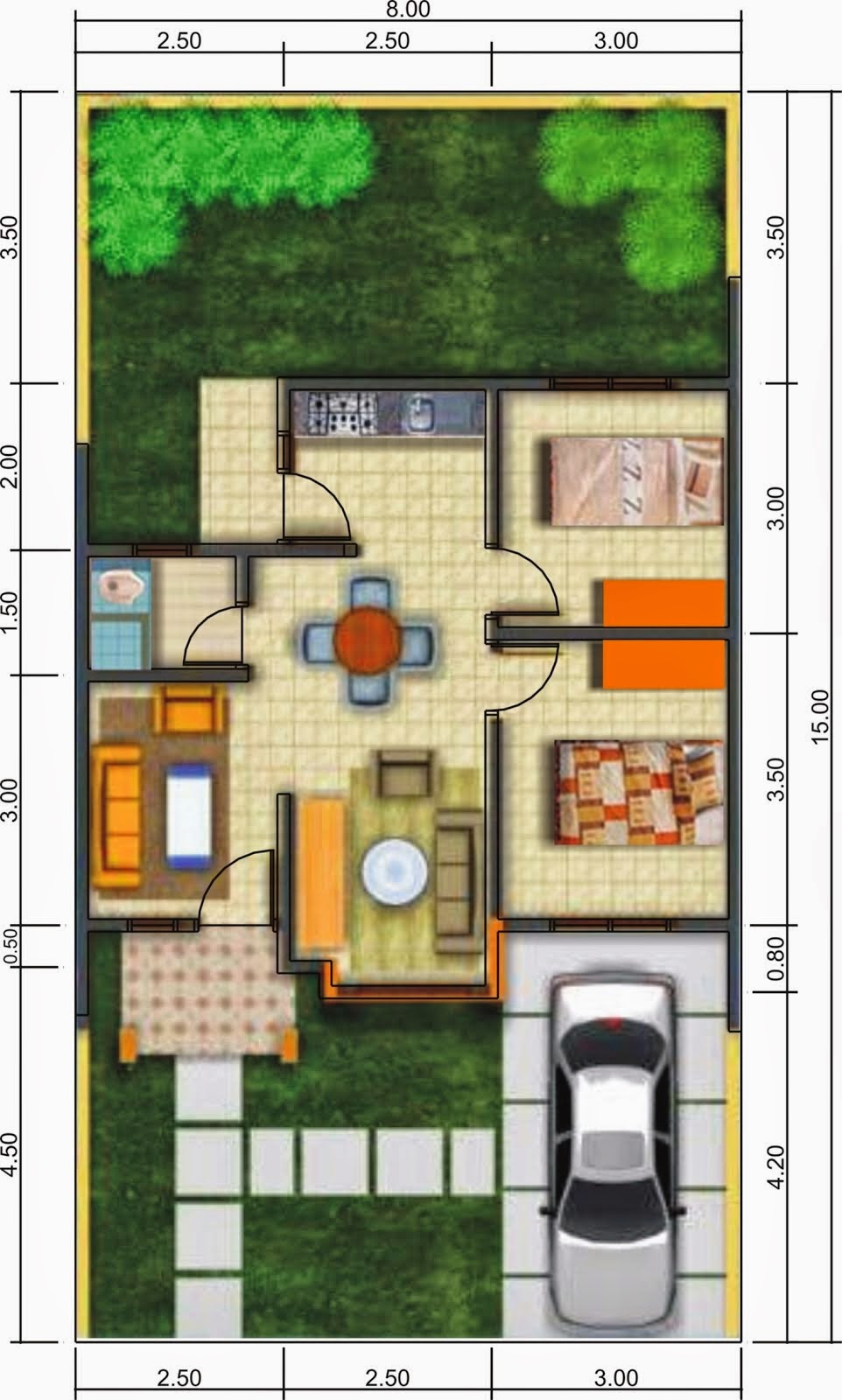 47 Denah rumah minimalis 1 lantai garasi