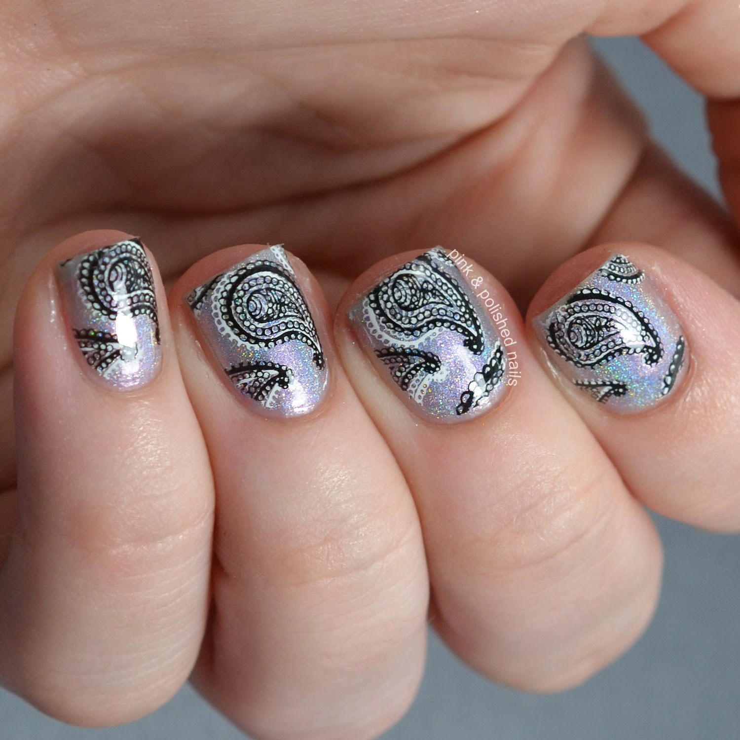 Pink & Polished Double Stamped Paisley Nails