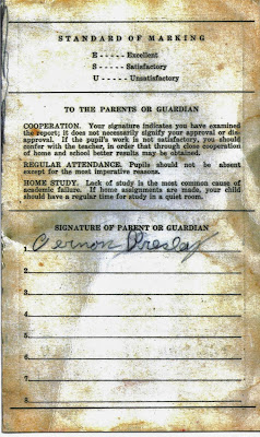 Elvis Presley Pupils Reprt Card with Vernon Presley's signature