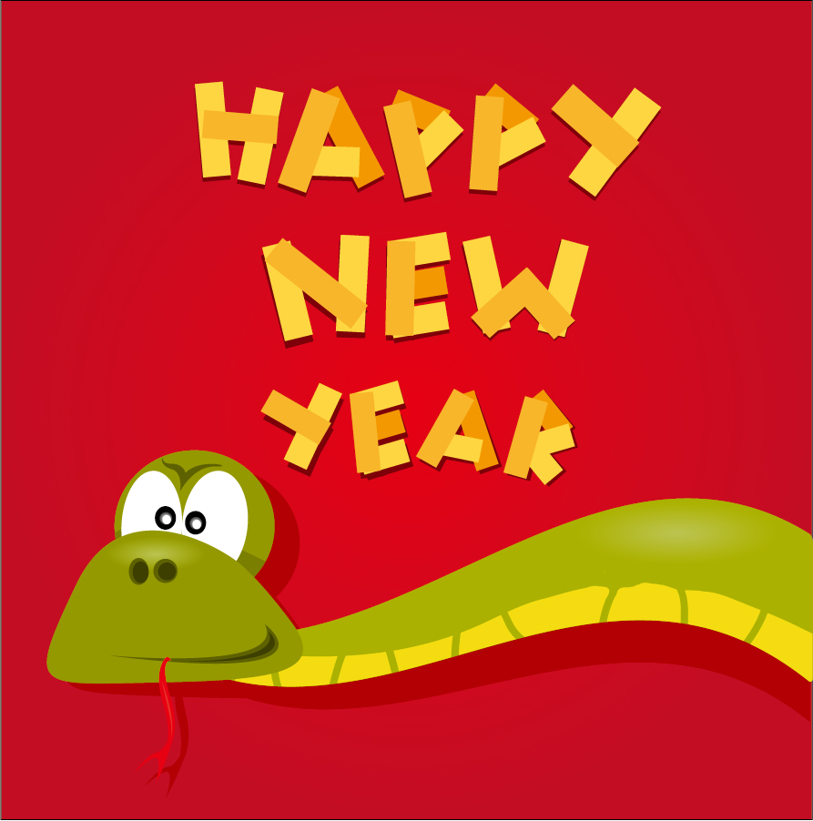 新年を祝う干支の蛇の背景 Cartoon 2013 snake New Year cards イラスト素材3