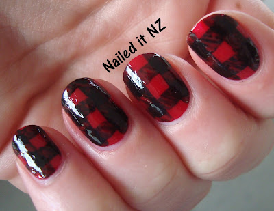 Red And Black Gingham Nails