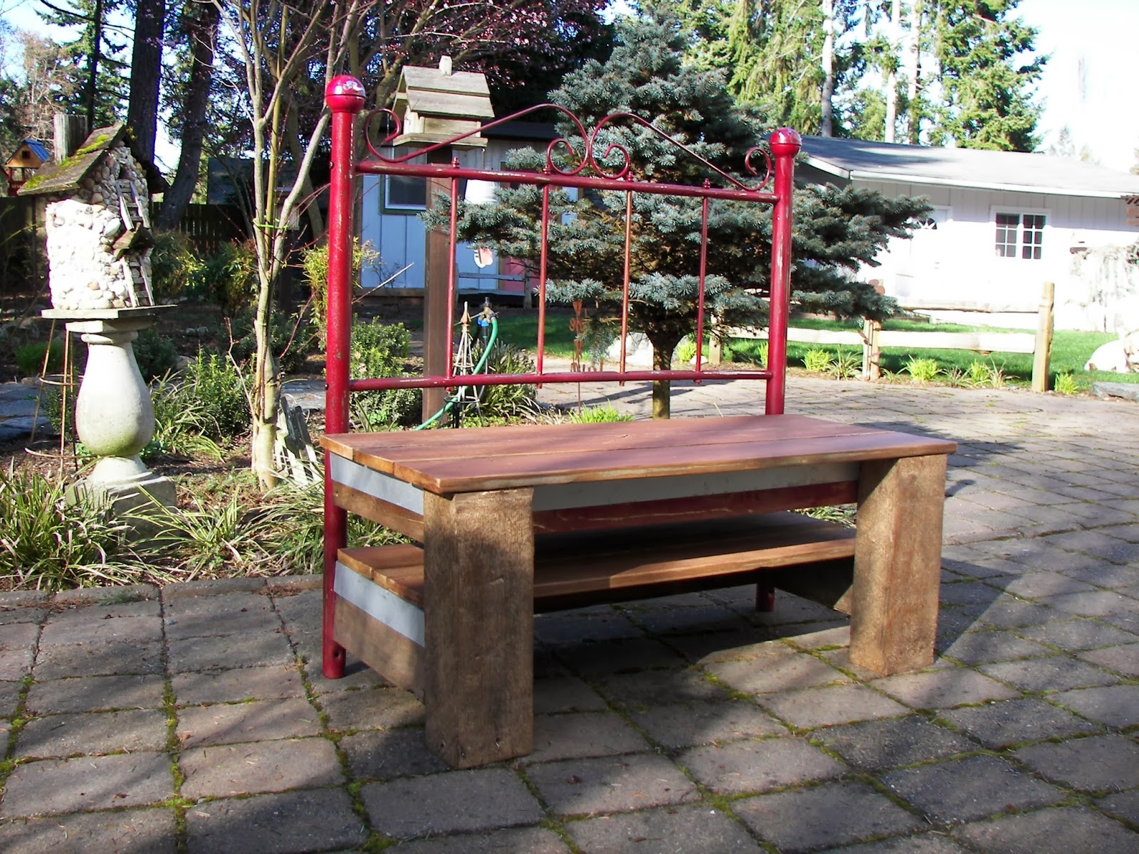 Shabby Lab Brass Headboard to Beautiful Rustic Bench!