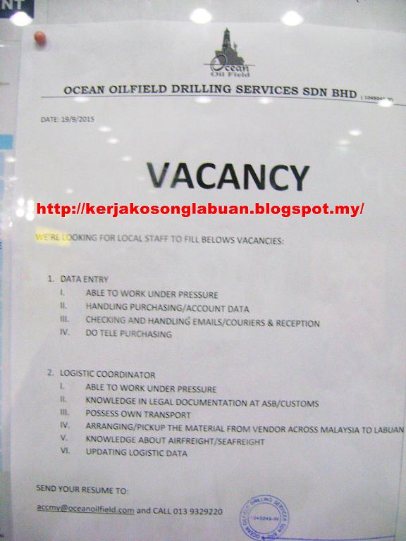 Kerja Kosong Di Labuan job vacancy at ocean oilfield drilling services