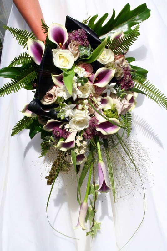 Cascade Wedding Bouquet in Vintage Grape Mushroom Shades