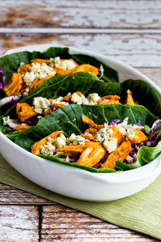 Slow Cooker Buffalo Chicken LowCarb Collards Wraps with Blue Cheese