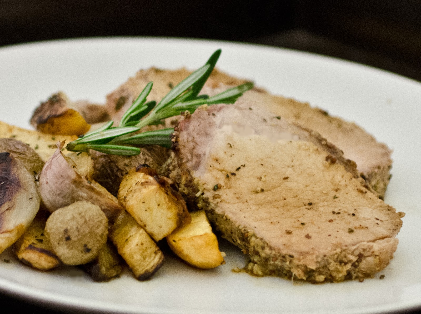 Navy Blue Kitchen Rosemary & Mustard Pork Roast with Vermouth Jus